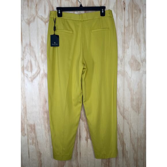 Massimo Dutti Chartreuse Green Crop Pants NWT Pleated High Rise Size 8 Preppy - Picture 4 of 8